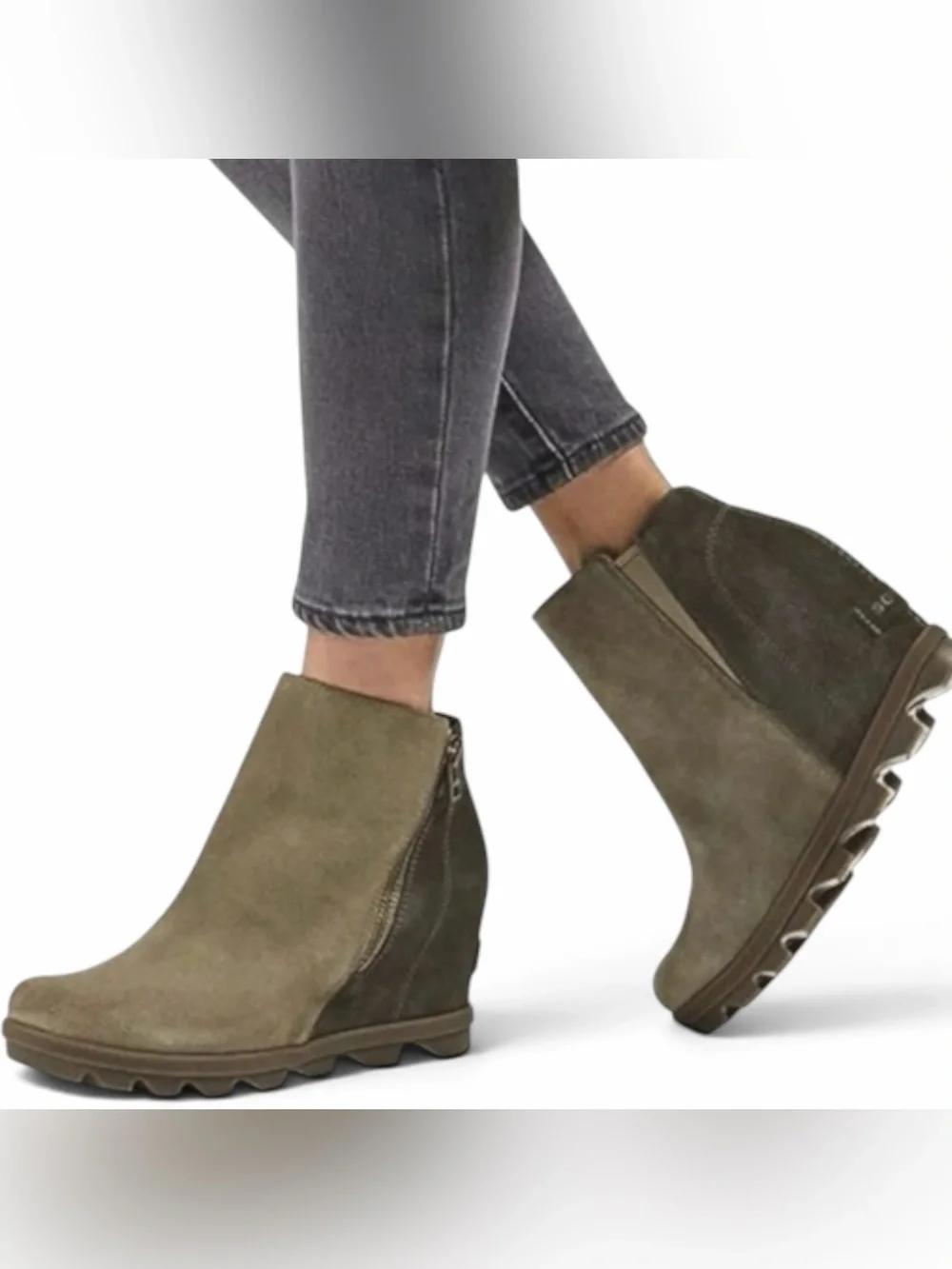 Sorel – Joan of Arctic Wedge II Zip Up Waterproof Suede Booties. – Sage – Sz. 8